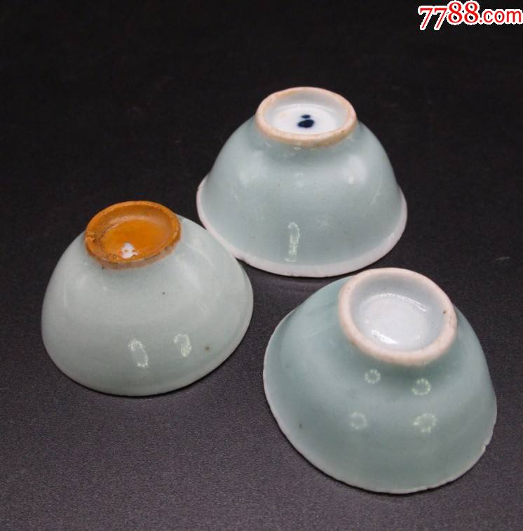 三个清代豆青釉小酒盅酒杯明清景德镇瓷器收藏真品民俗杂项老货