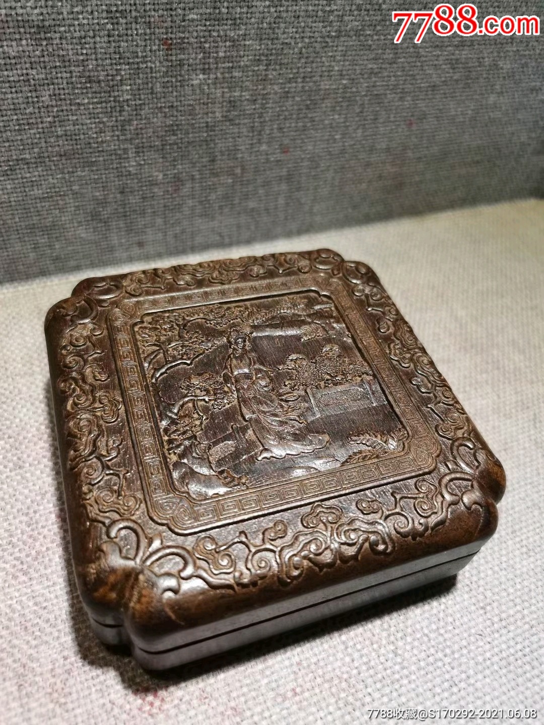 清代沉香木印泥盒