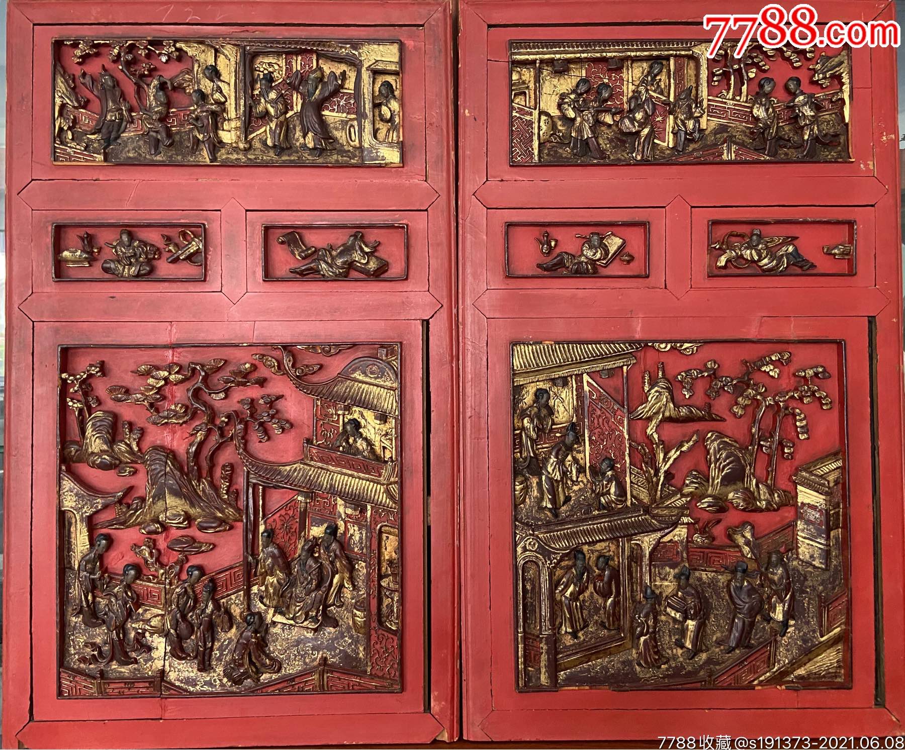 十里红妆朱红漆鎏金木雕花板-价格:28000元-se80707706-木雕壁画/壁挂-零售-7788收藏__收藏热线