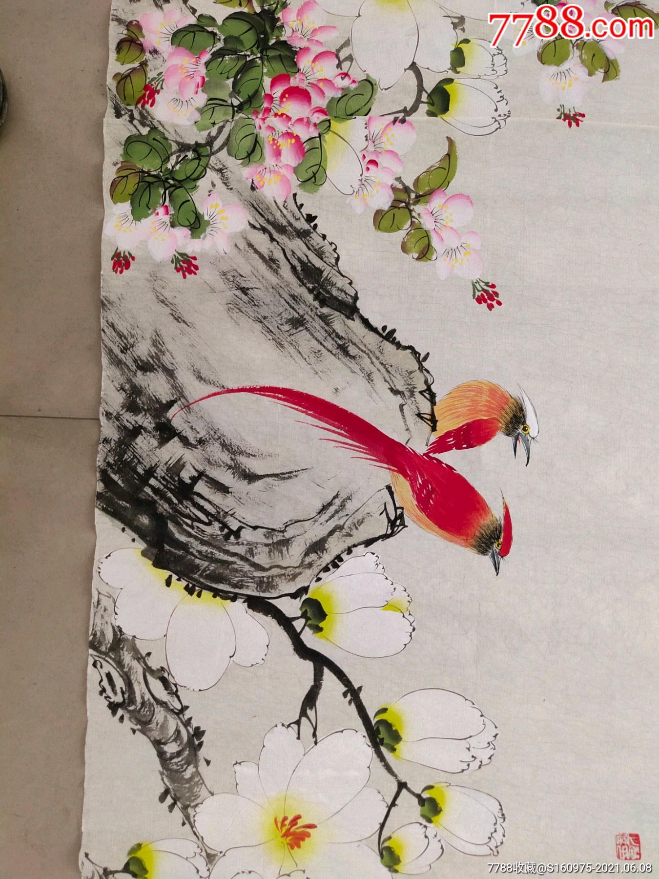 著名画家赵上慧小六尺彩绘花鸟金玉满堂横幅48180cm