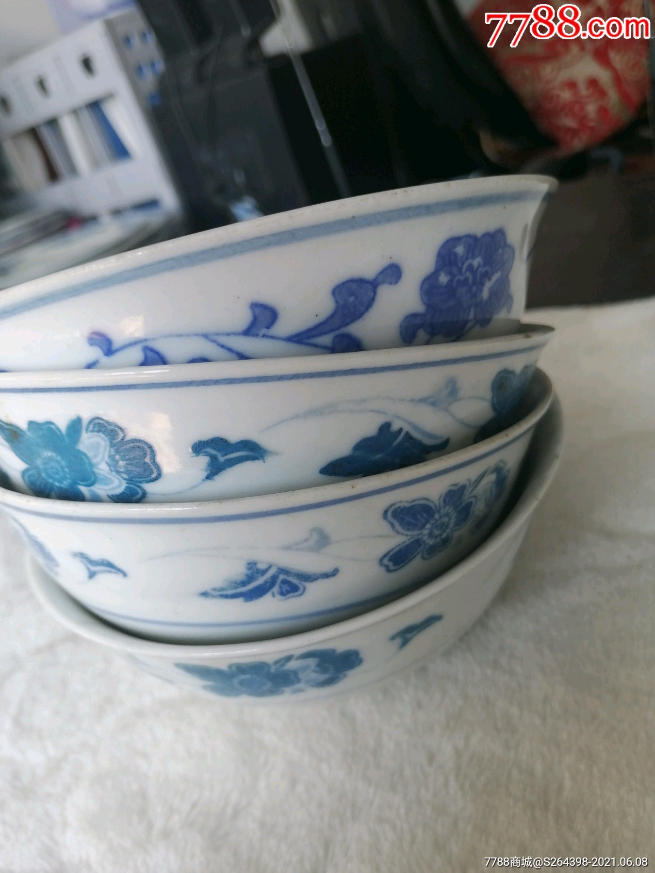 湖南石湾青花碗4个合出