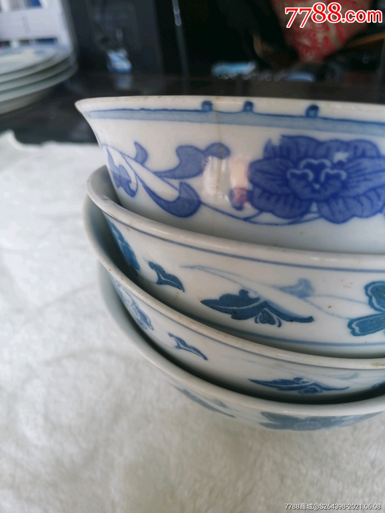 湖南石湾青花碗4个合出