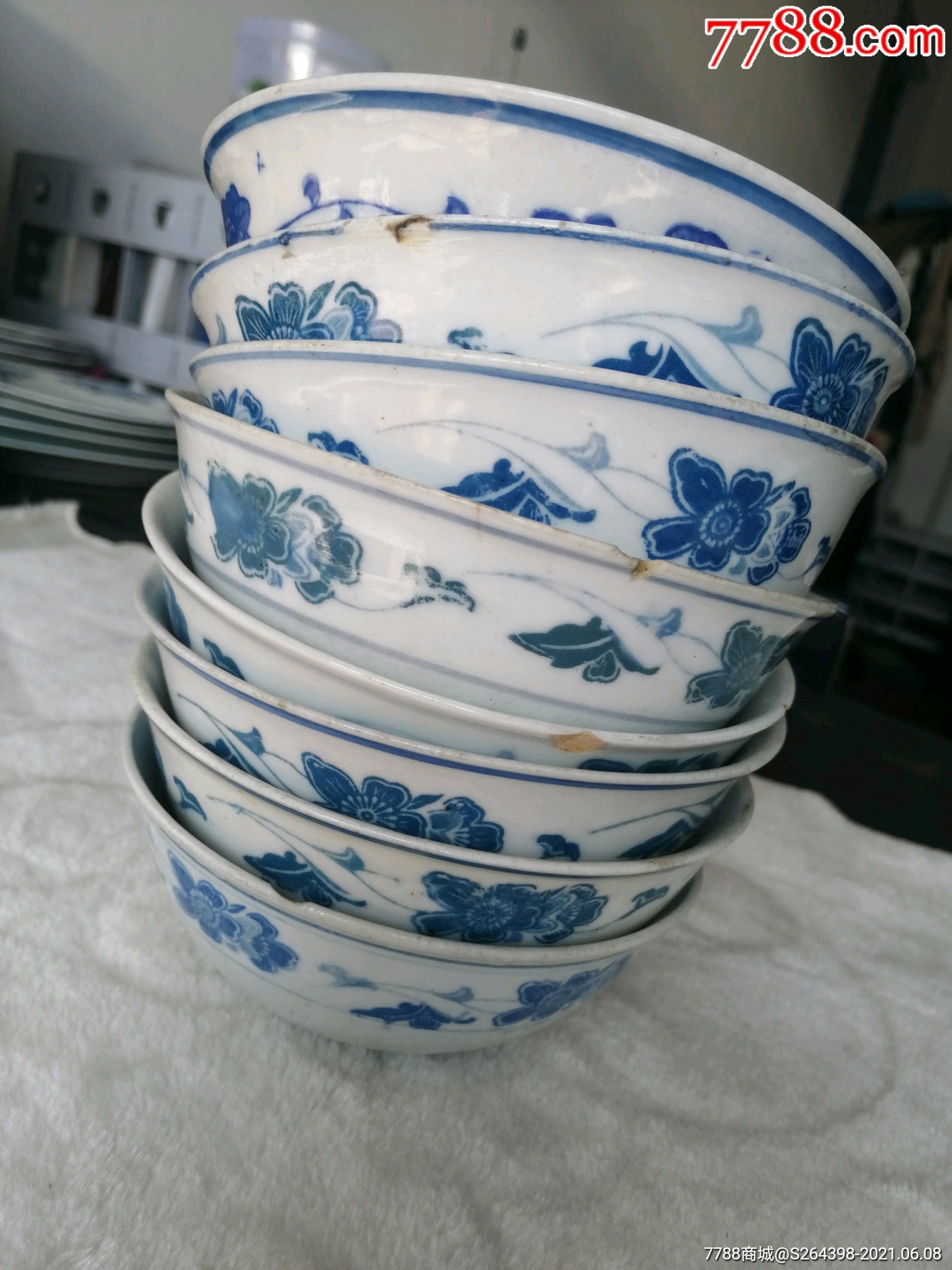 湖南石湾青花碗8个合出