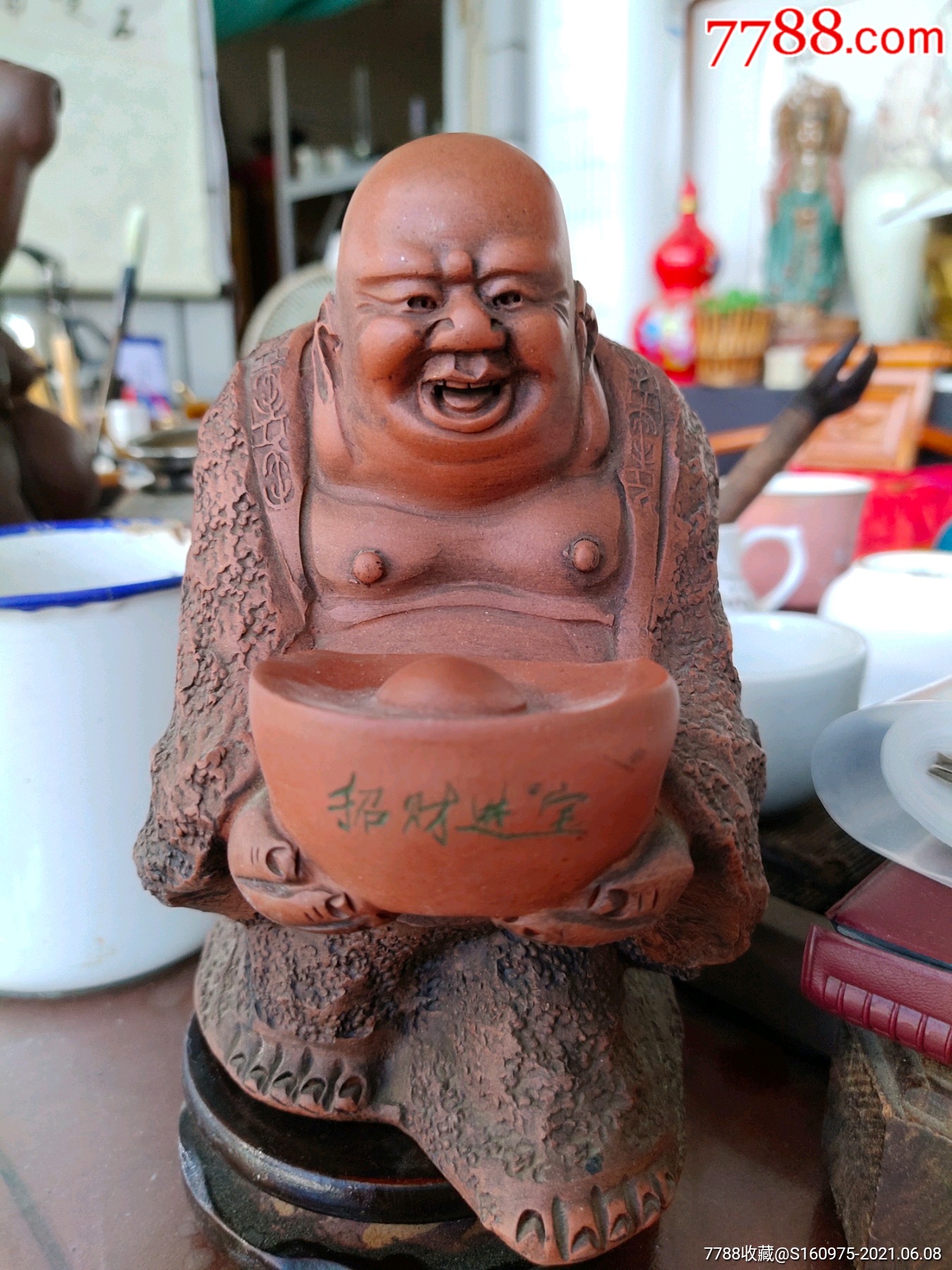 漂亮温从友款紫砂招财进宝弥勒佛像,13*10*17cm