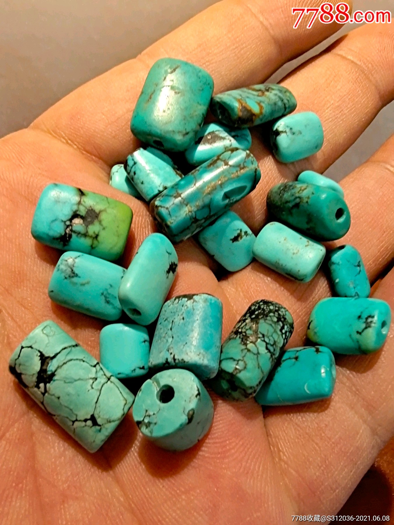 老松石扁珠未盘_绿松石_第1张_7788漆器收藏