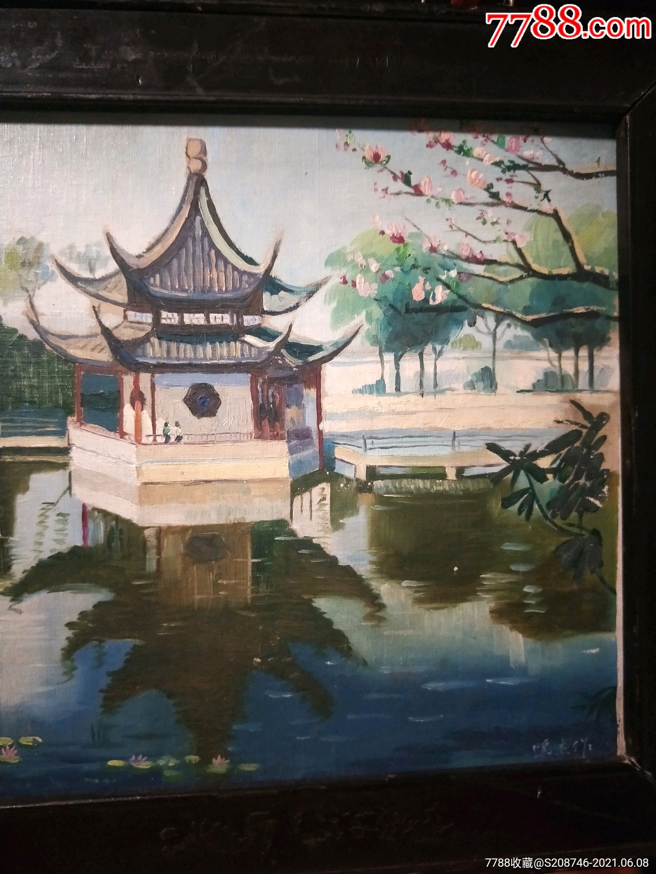 凉亭风景实木油画