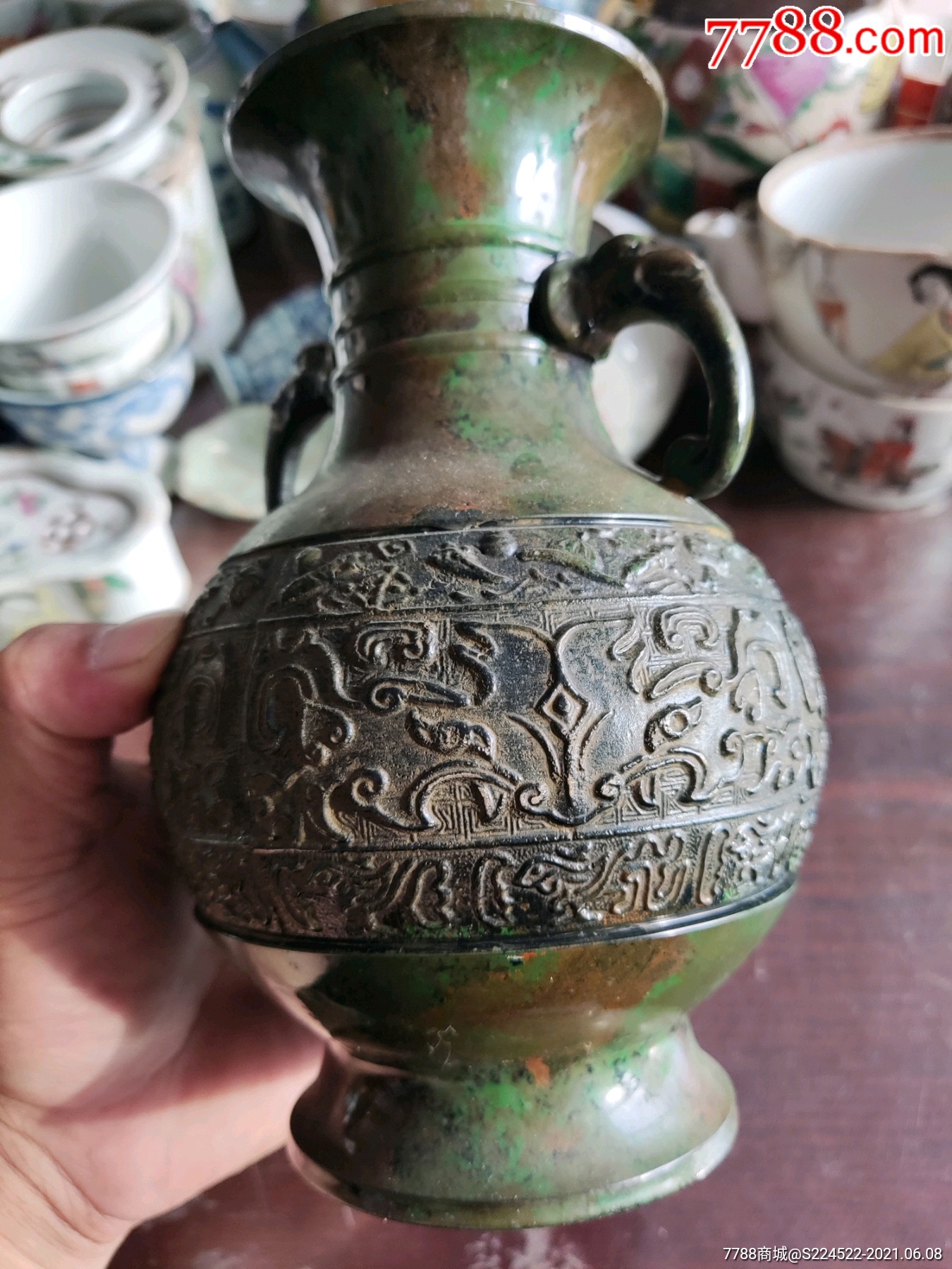 民国象耳饕餮纹铜瓶_青花瓷_第8张_7788瓷器