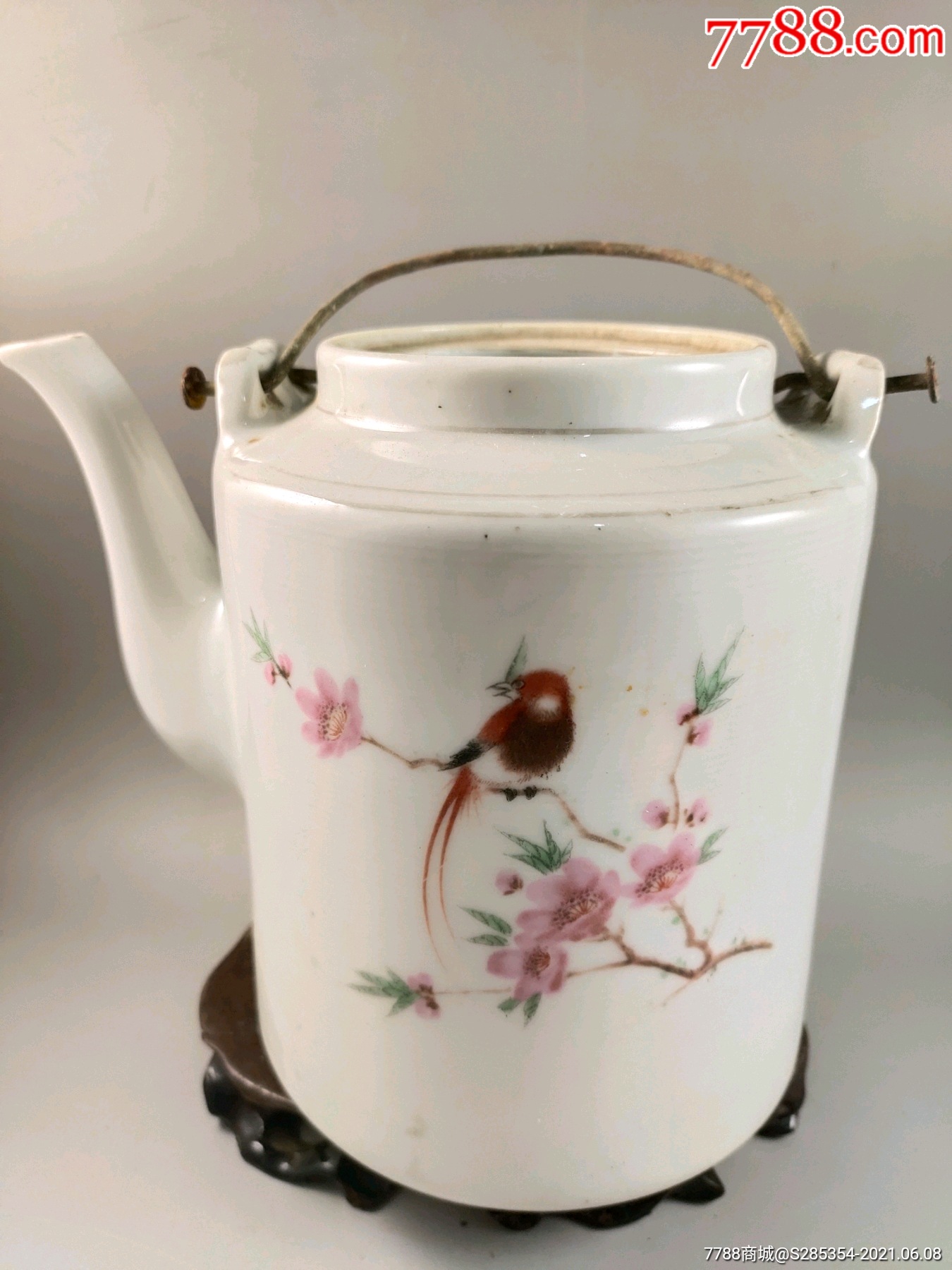 7080年代花鸟老茶壶缺盖