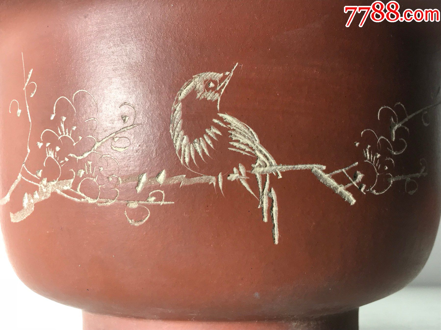 七八十年代石平刻花鸟宜兴紫砂花盆