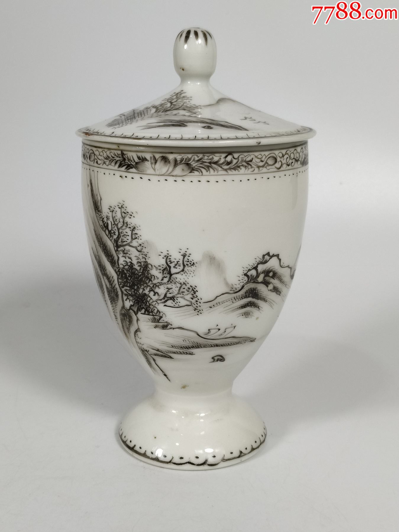 晚清民国墨彩高足杯