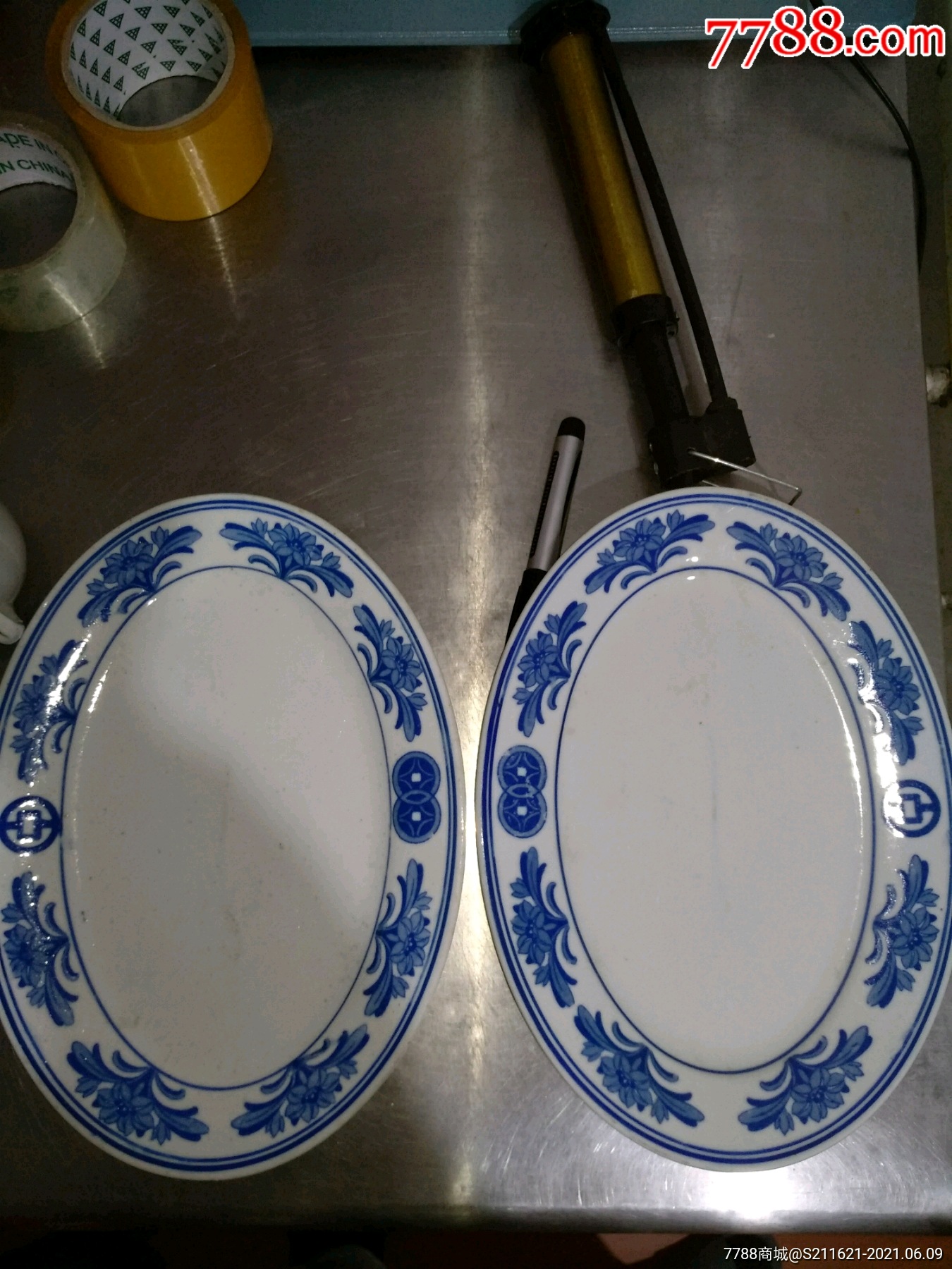 六七十年代老景德镇青花瓷盘一对