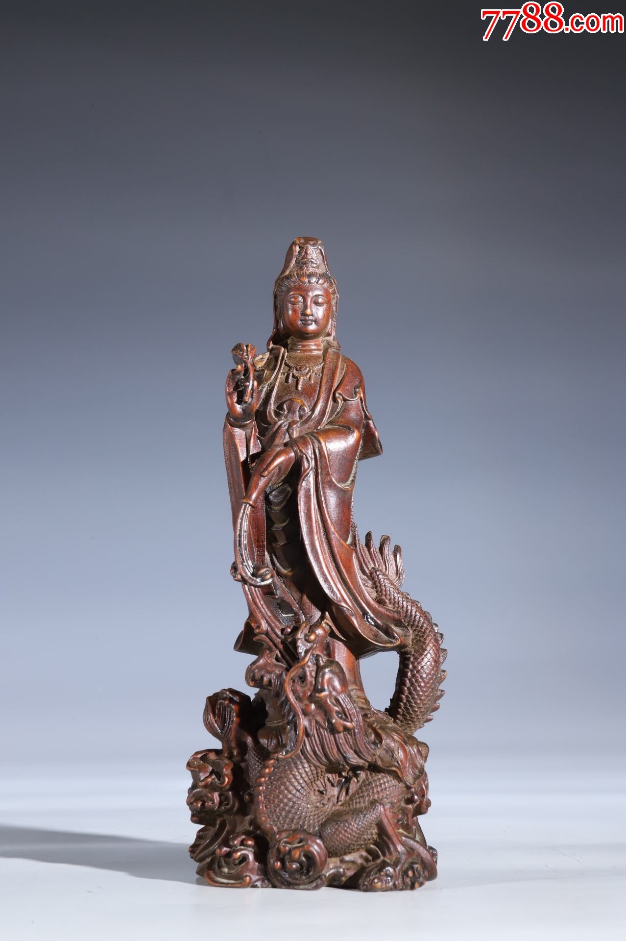 黄杨木御龙观音造像