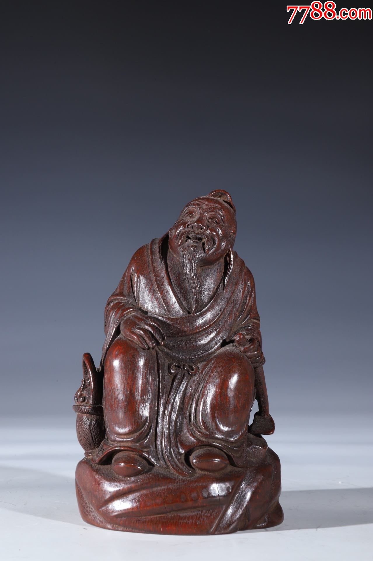 老竹雕渔翁得利摆件