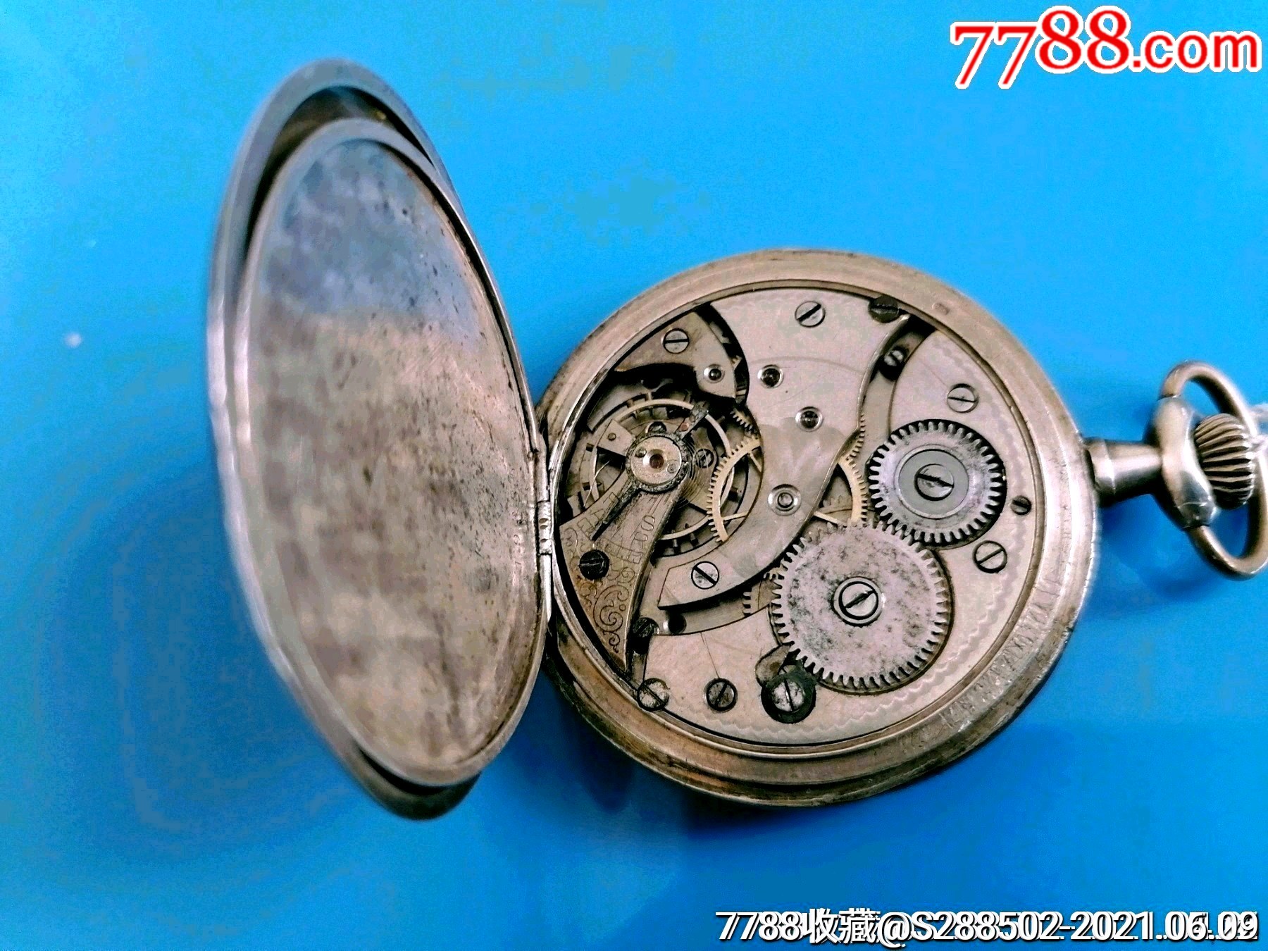 a1443特殊表古董ancre16钻宝石机芯乌银金花怀表