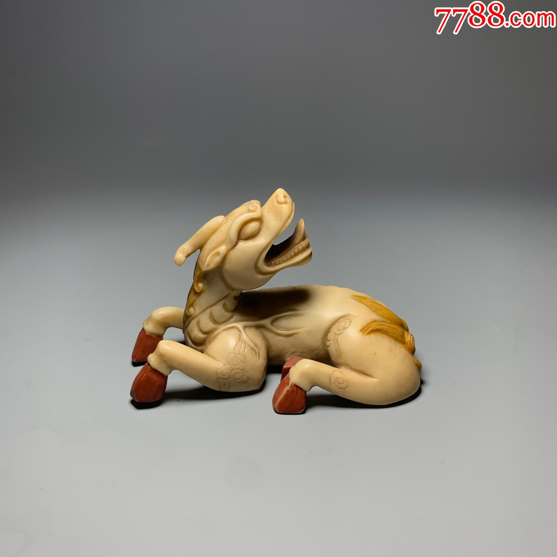 寿山石芙蓉石彩绘雕刻龙九子-嘲风摆件-文房赏玩