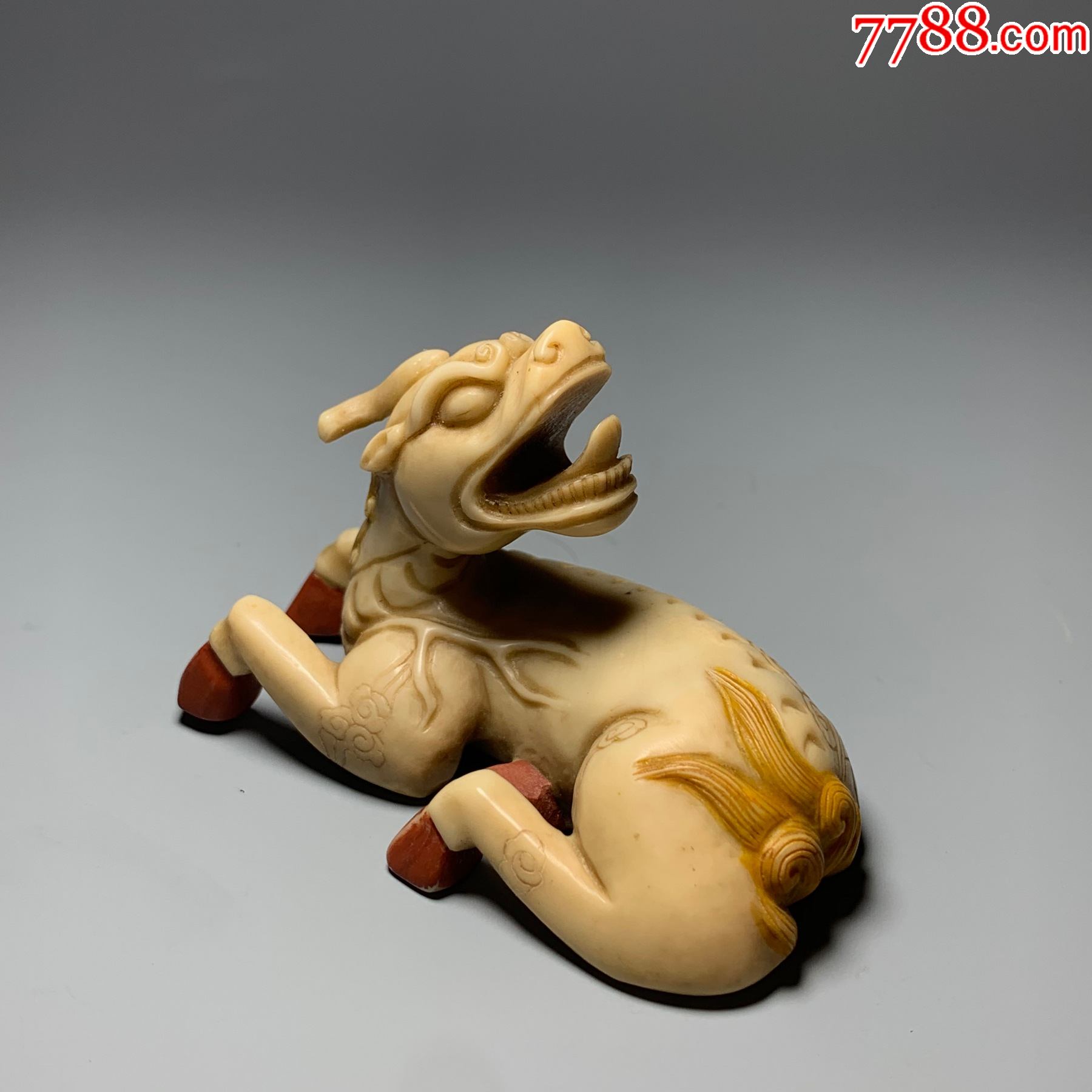 寿山石芙蓉石彩绘雕刻龙九子嘲风摆件文房赏玩