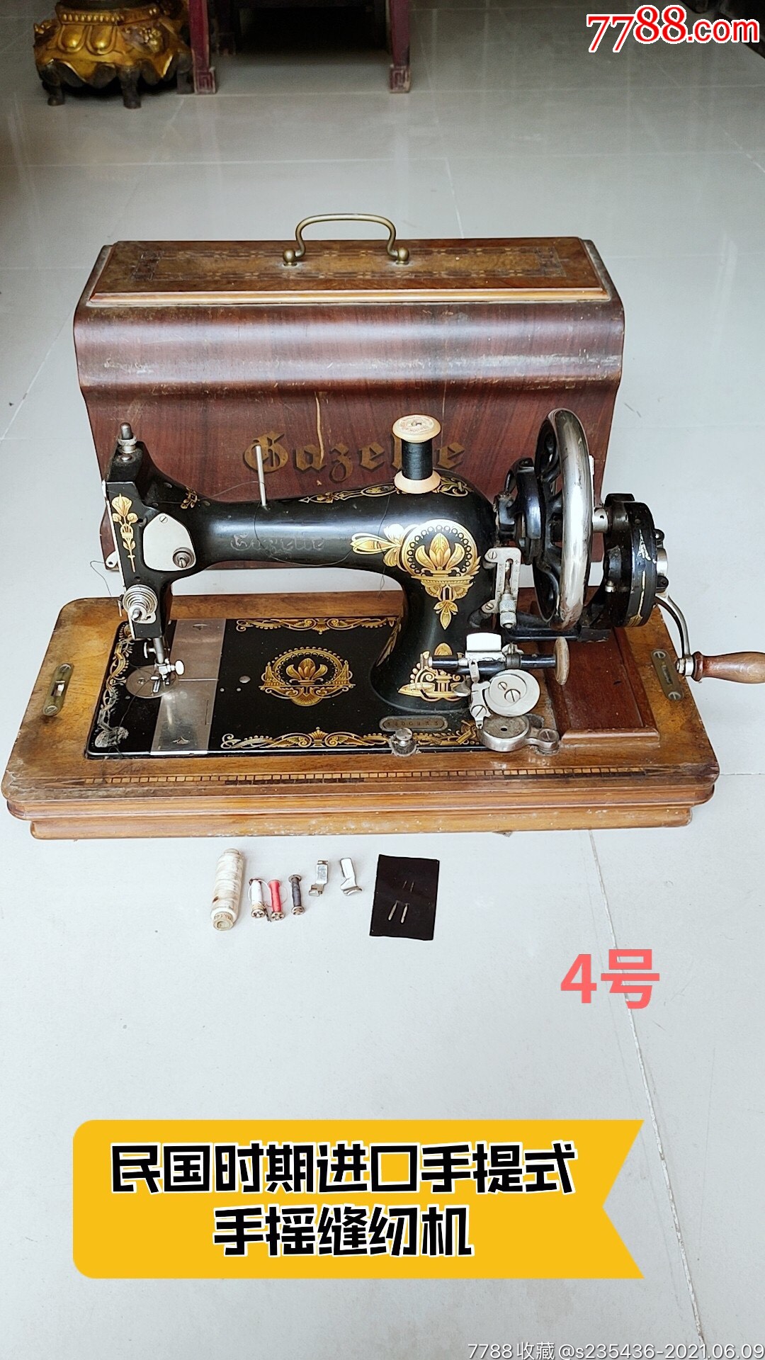 进口手提式手摇缝纫机品相如图正常使用带原配件原装木盒针脚-价格