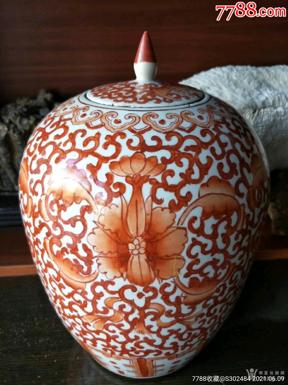 民国,矾红宝相花冬瓜罐._彩绘瓷/彩瓷_第2张_7788瓷器