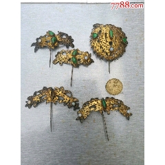 清未银镀金相琉璃头饰一套5件