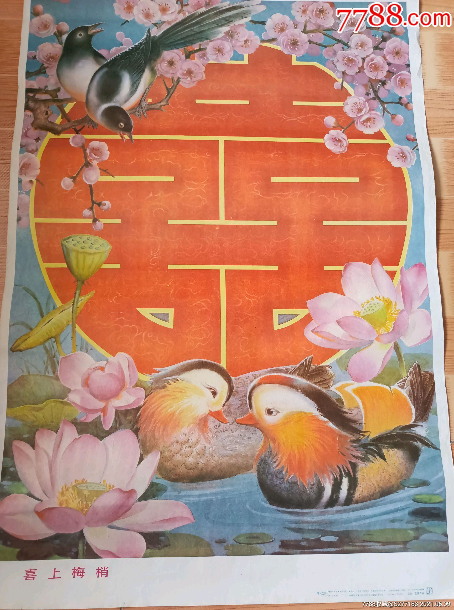 下乡收到80年代年画(喜上眉梢),保存完整,品相如图,尺寸如图!