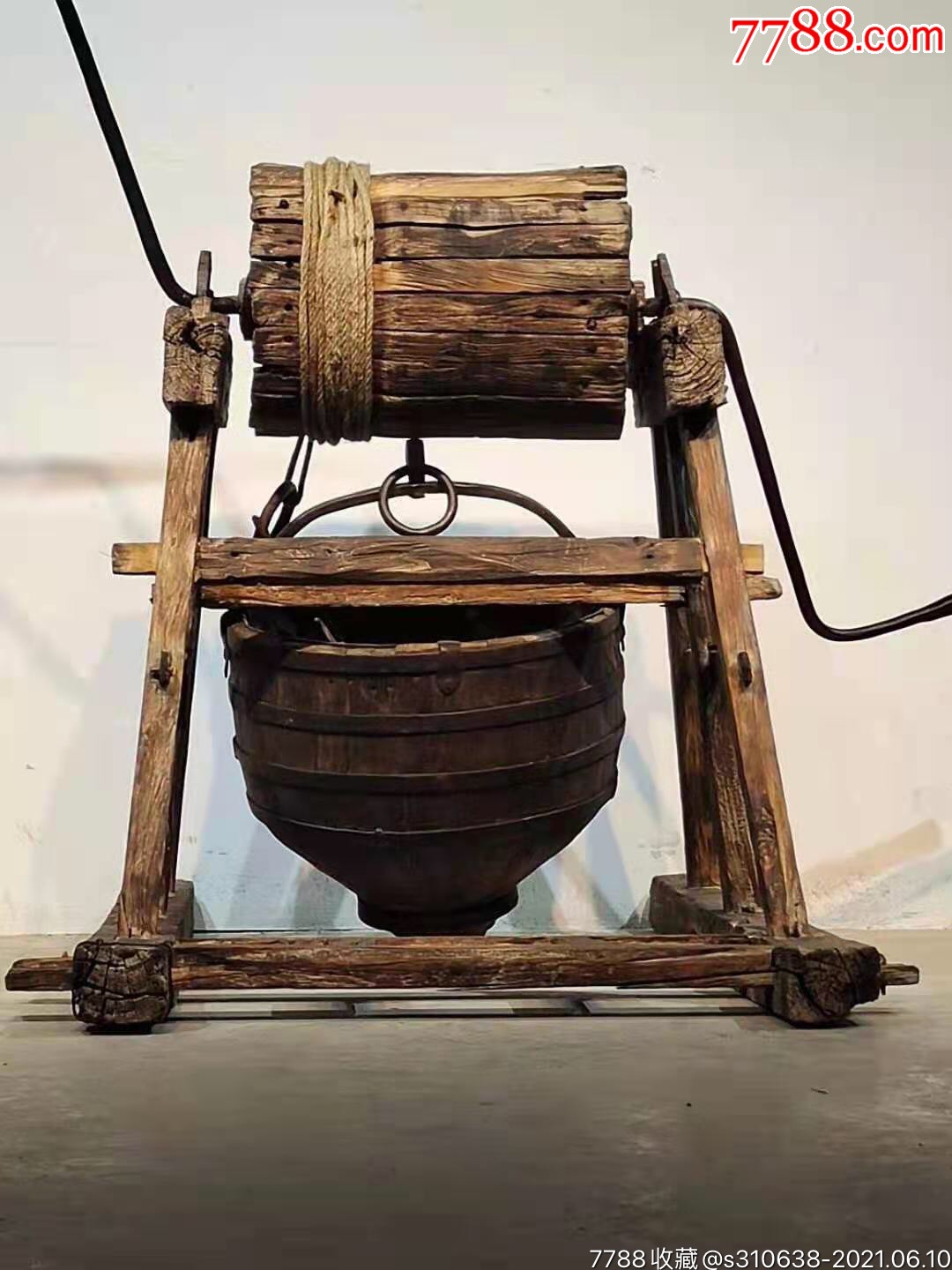 清代,木制辘轳水车一套11
