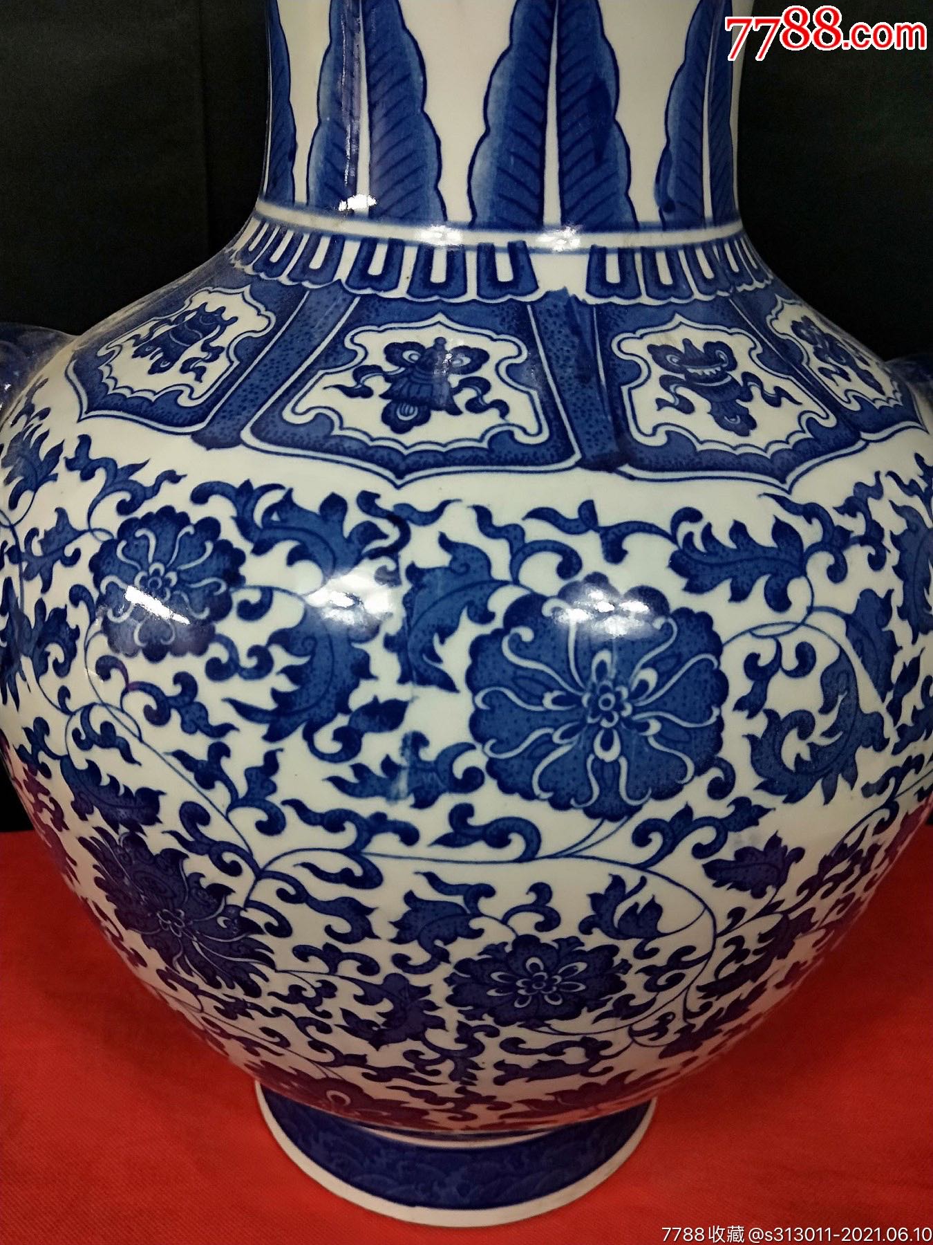 大清乾隆年制青花缠枝莲花卉纹兽头尊瓶_青花瓷_第3张_7788瓷器