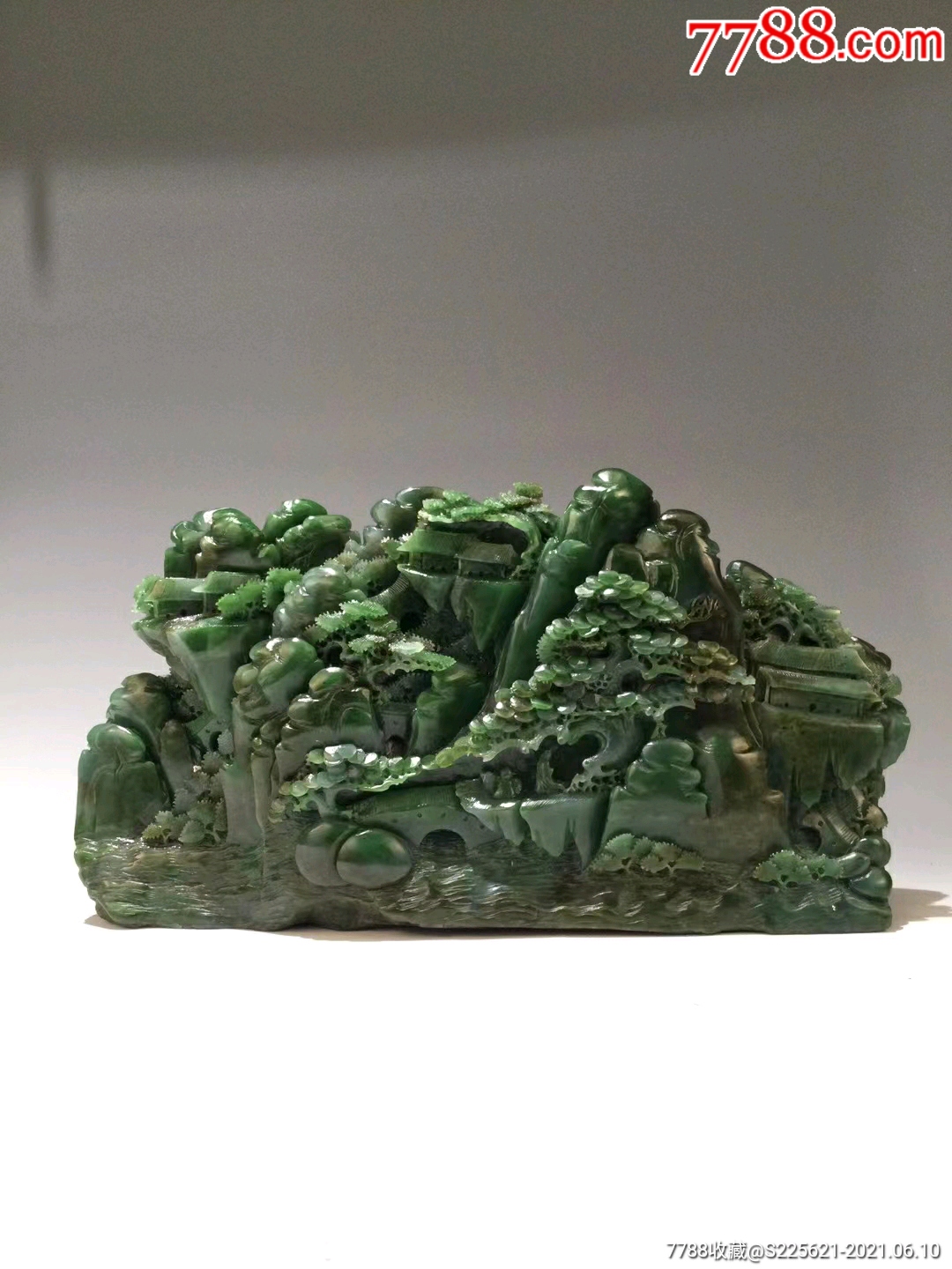 和田碧玉雕刻山水风光山子摆件