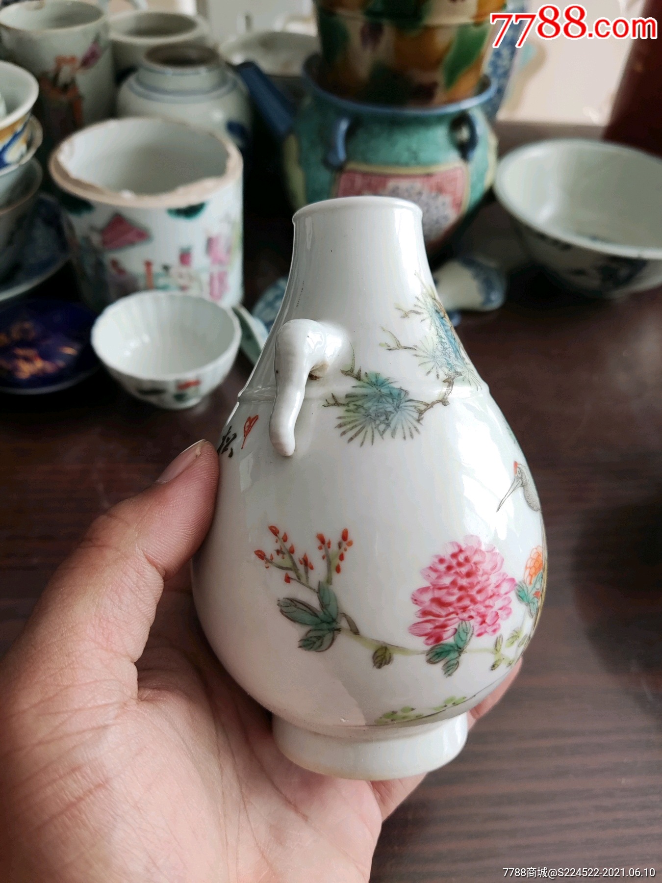 建国后粉彩松鹤延年象耳瓶_彩绘瓷/彩瓷_收藏价格_鉴定交易_7788瓷器