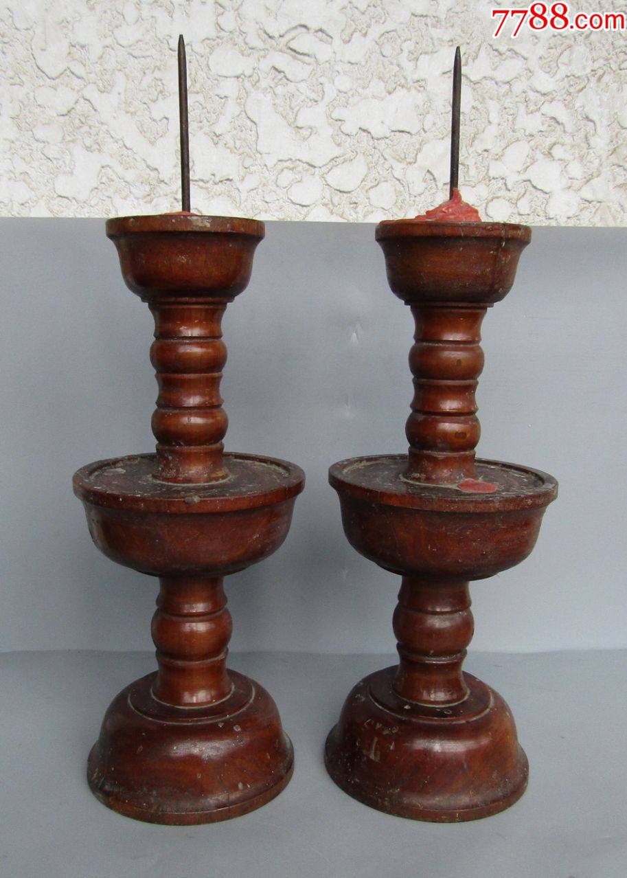 八十年代木制大烛台一对