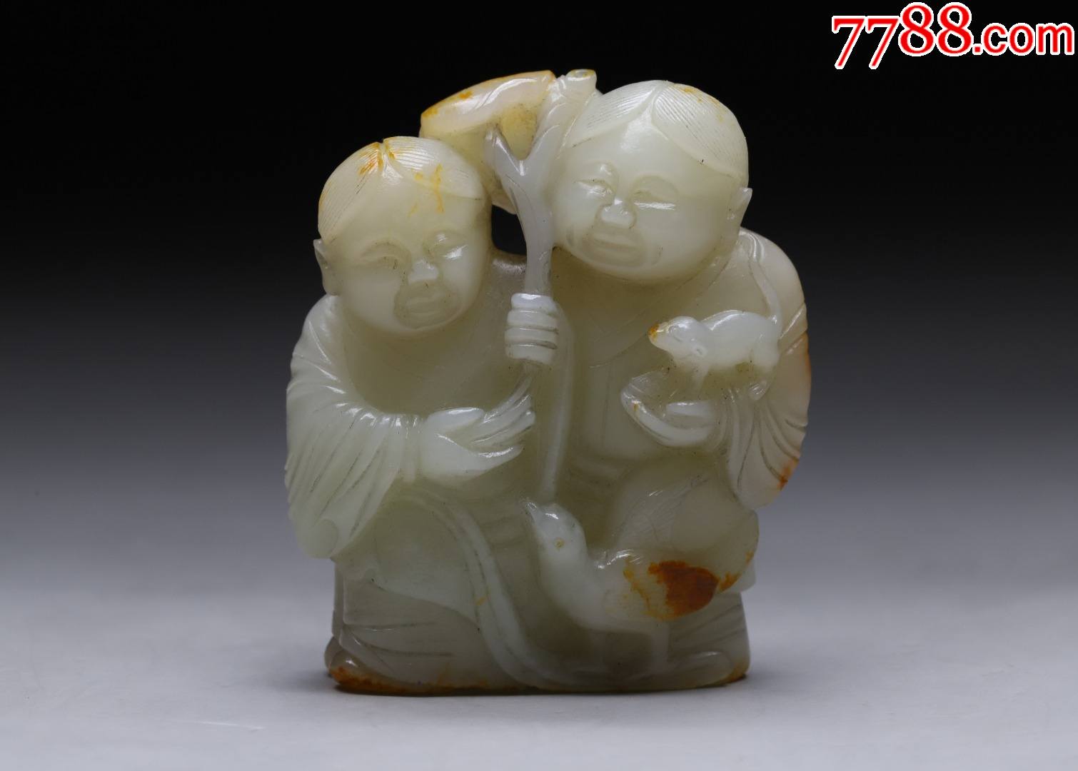 和田玉枣红皮和合二仙
