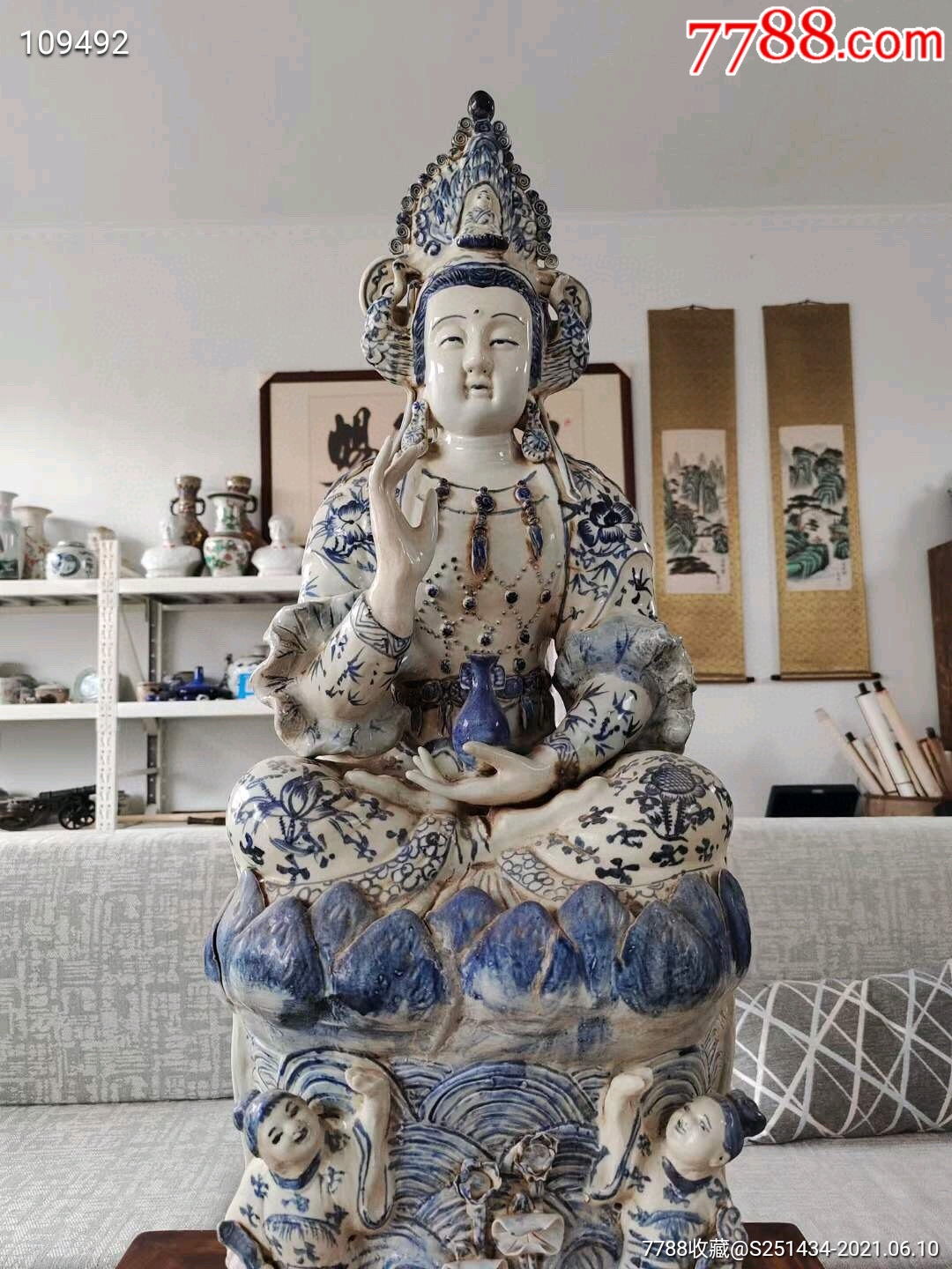 旧藏老青花观音佛像一尊_青花瓷_图片鉴别_收藏价值_7788和田玉收藏