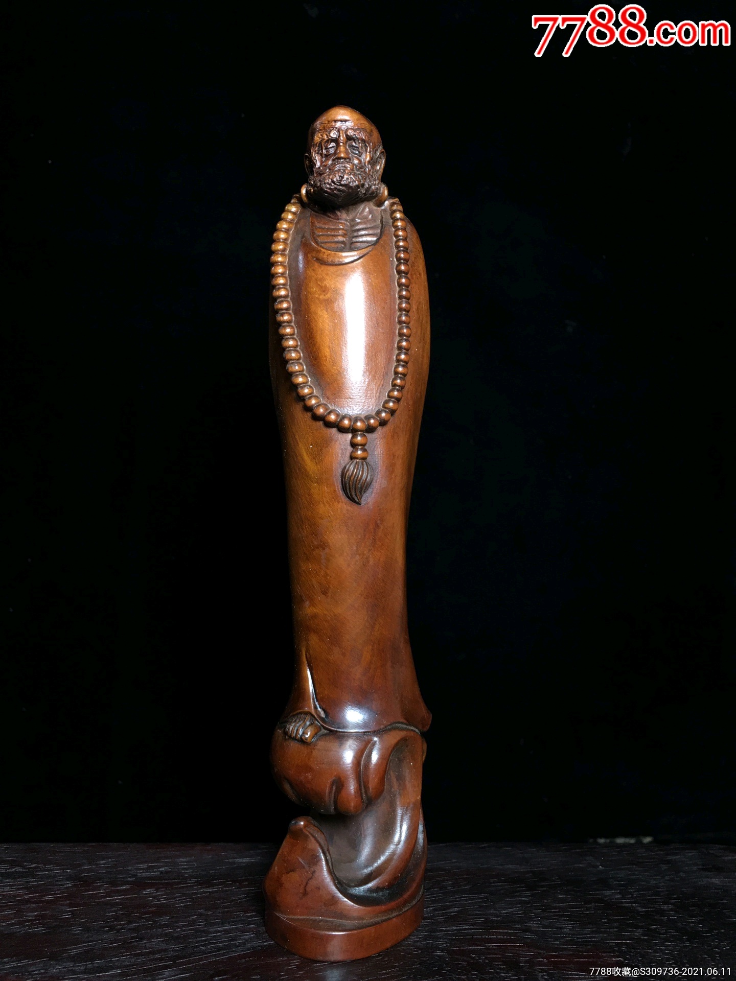 黄杨木雕刻(达摩)摆件_木佛像/人像_第1张_7788玉器收藏