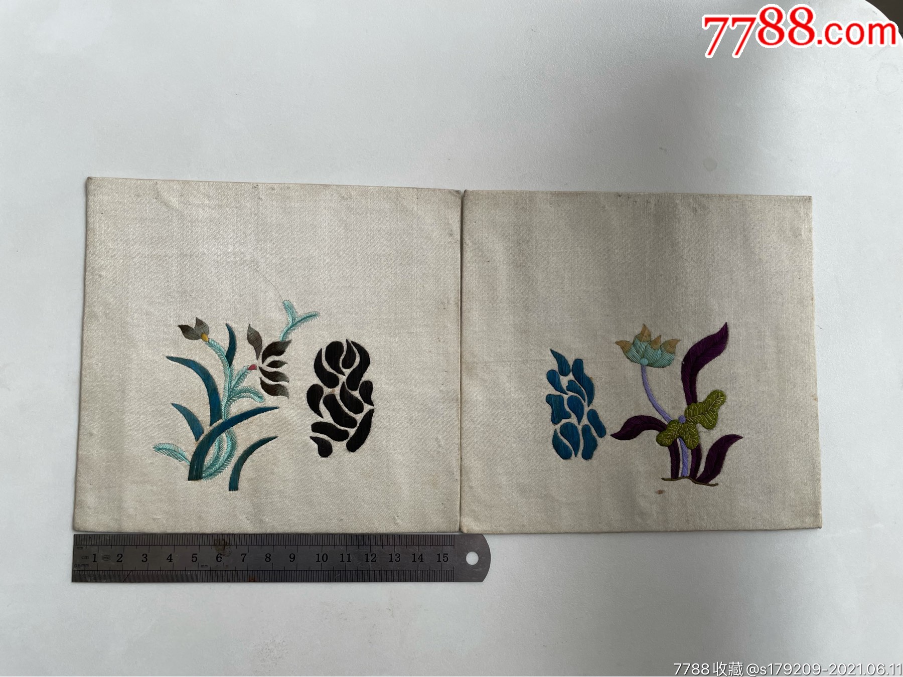 民国老刺绣枕顶一对辽南绣