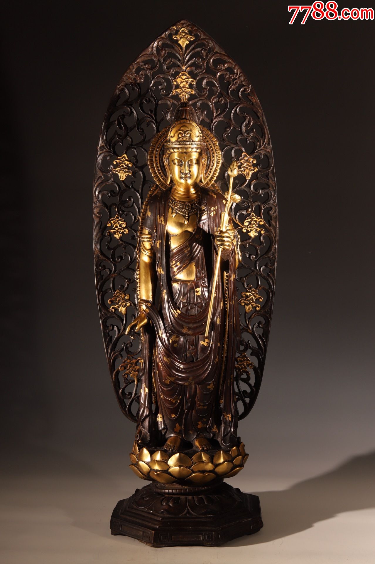 铜鎏金观音大立像