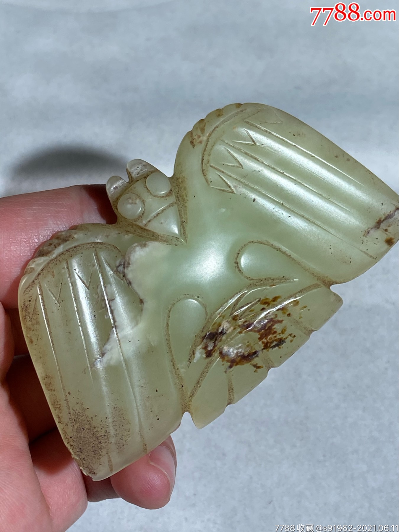 红山文化高古玉河磨玉枭