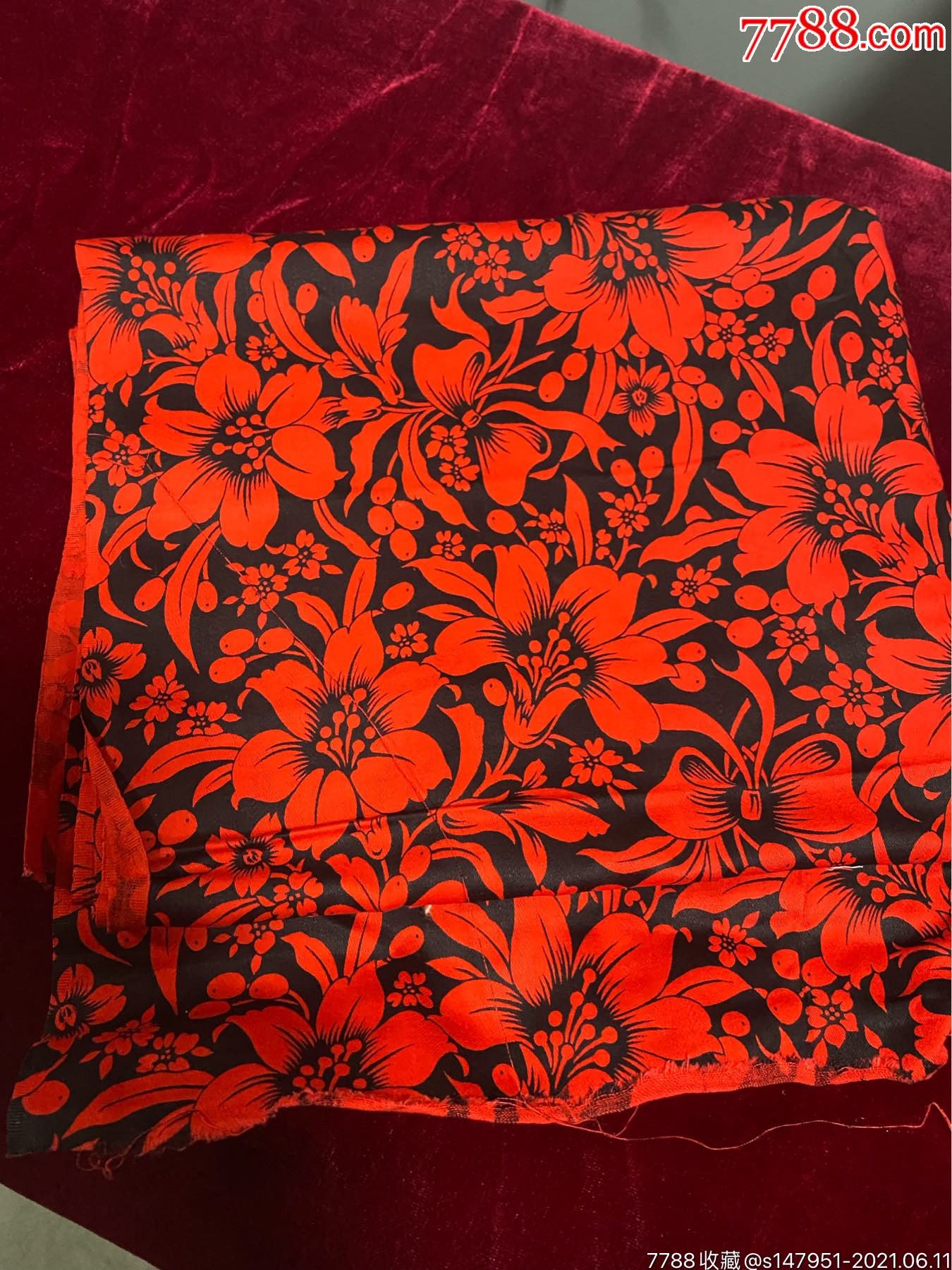 黑底红花花布全新怀旧收藏道具