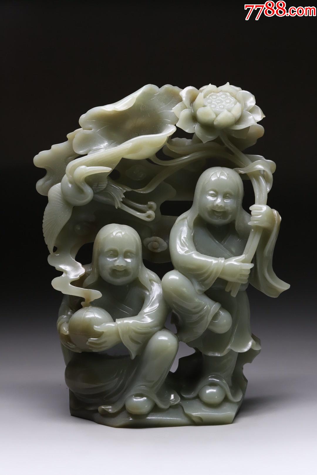 旧藏和田玉籽料和合二仙摆件