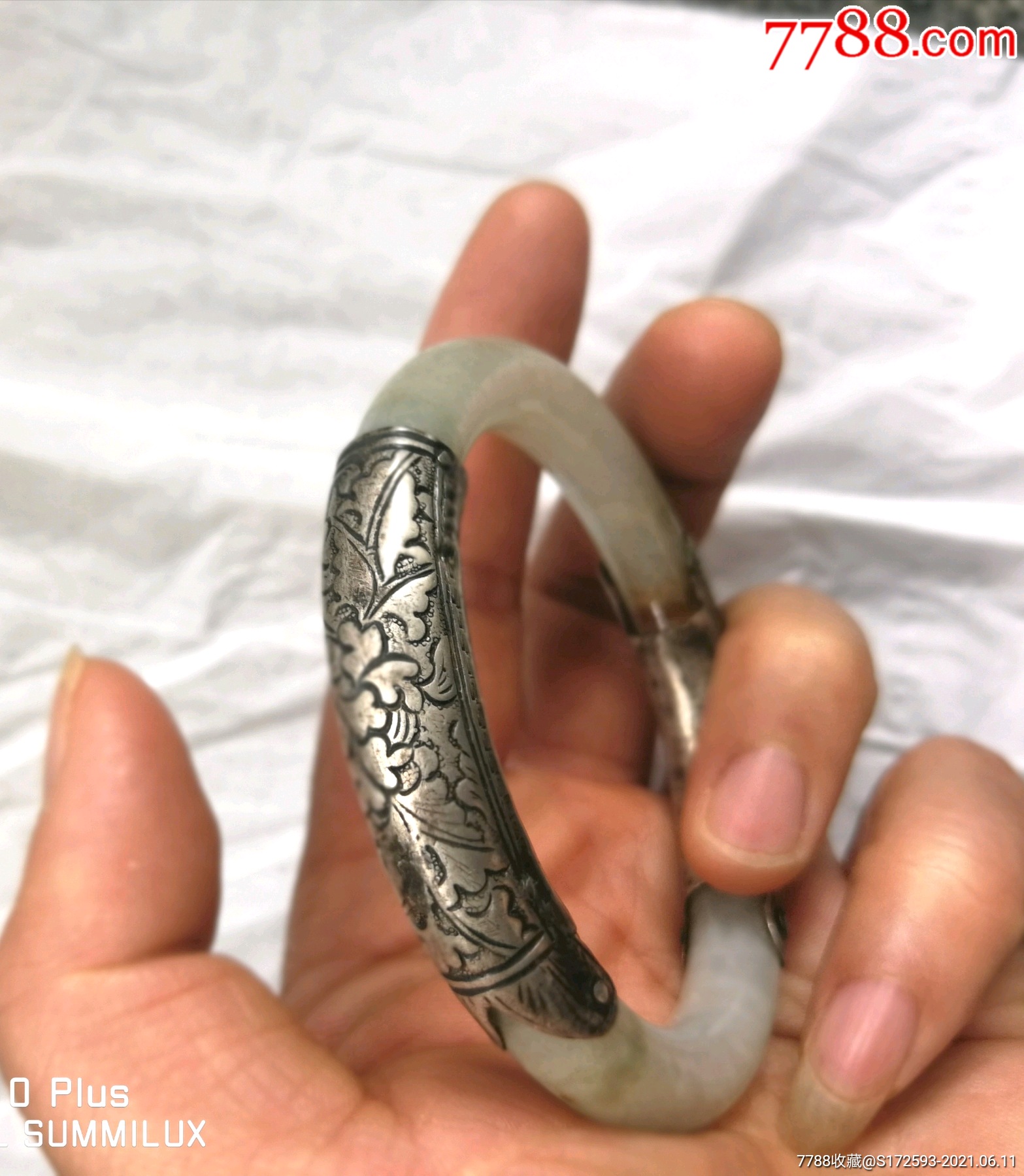 清代翡翠,银包翡翠老手镯