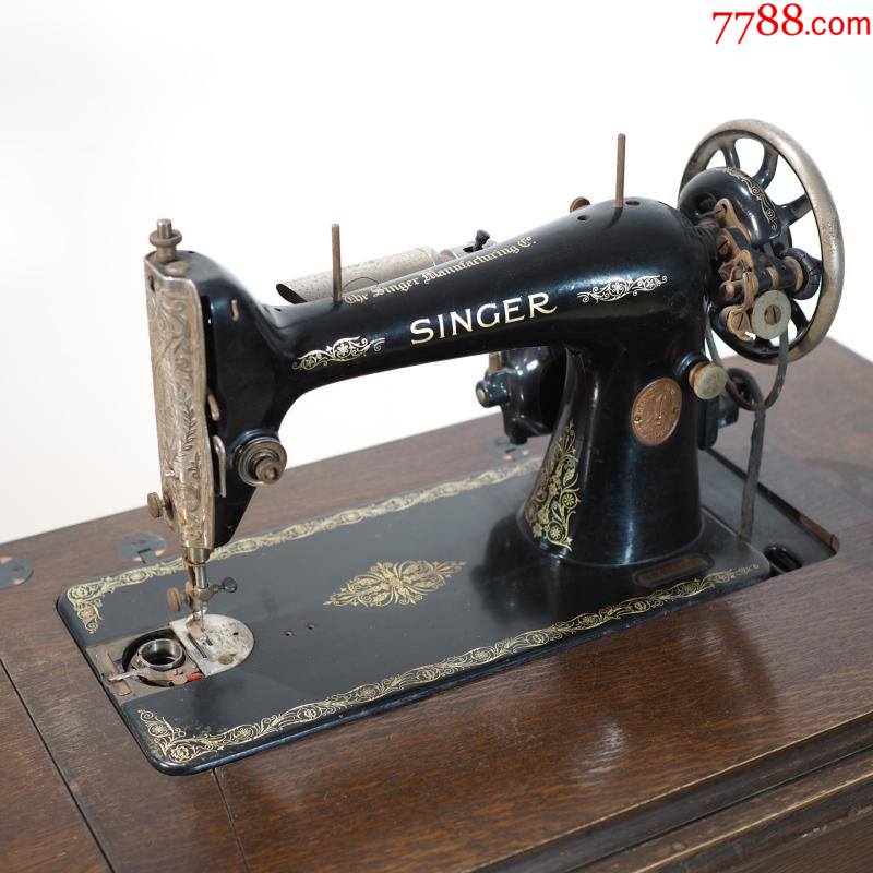 1929年西洋古董胜家singer带花架脚踏电动缝纫机民俗怀旧摆件老物
