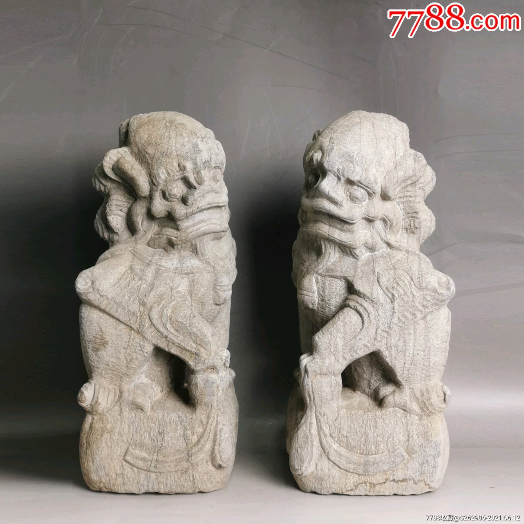 清代青石雕狮子一对_石狮/石雕塑_译心堂【7788收藏__收藏热线】