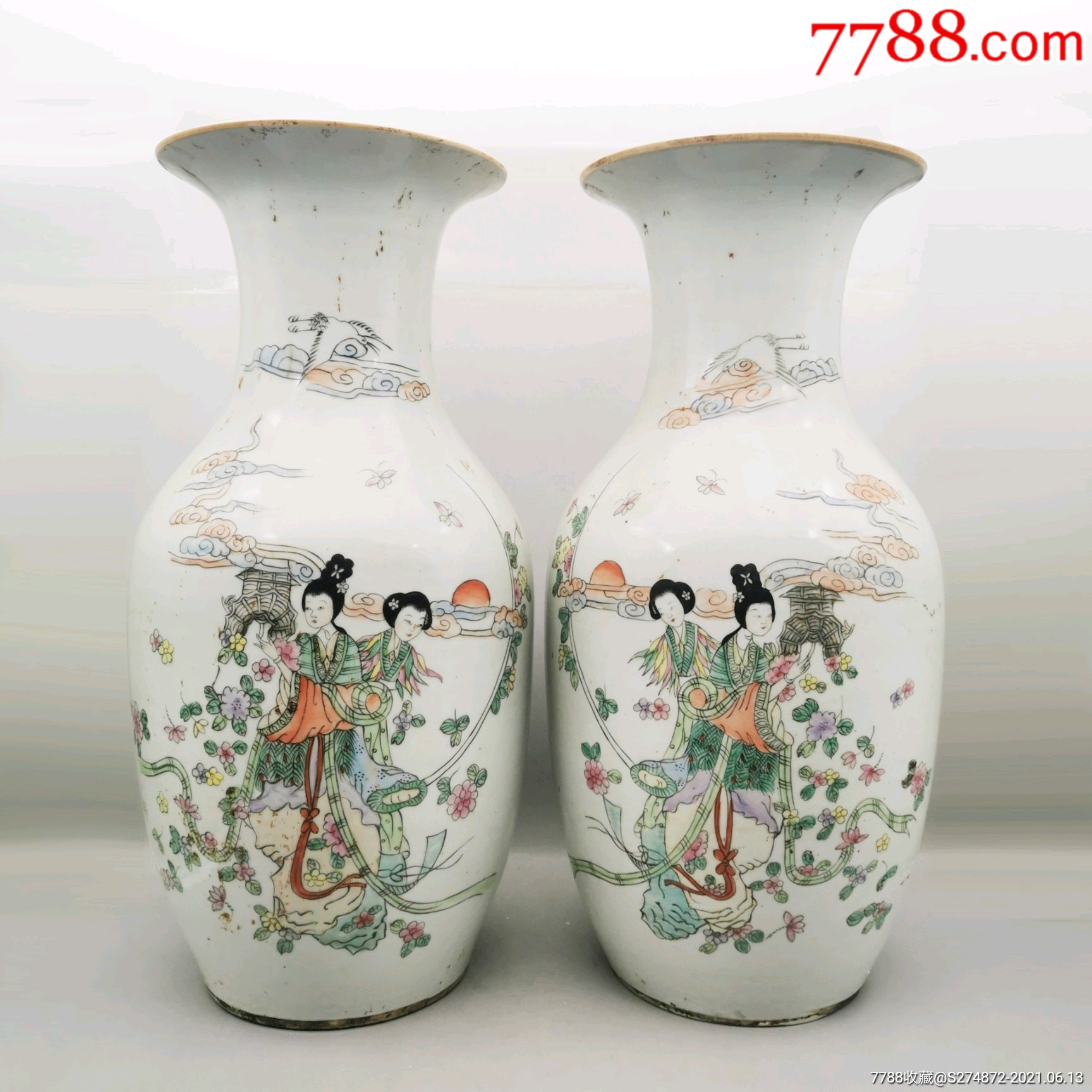 民国桐华居粉彩诗文人物花瓶一对