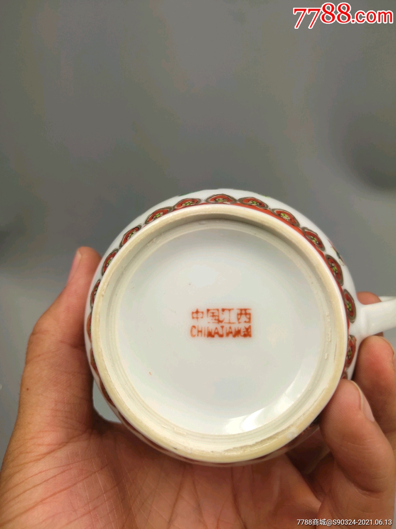 精美567景德镇手绘五彩花鸟杯