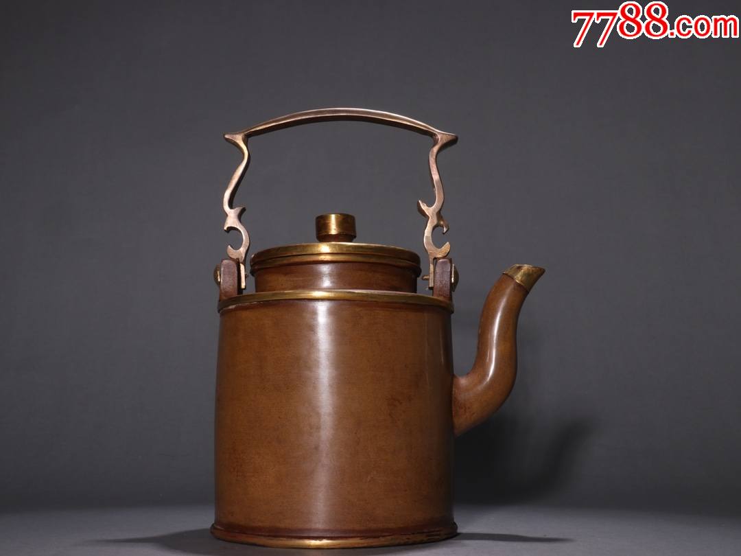 清紫砂质素纹提梁壶