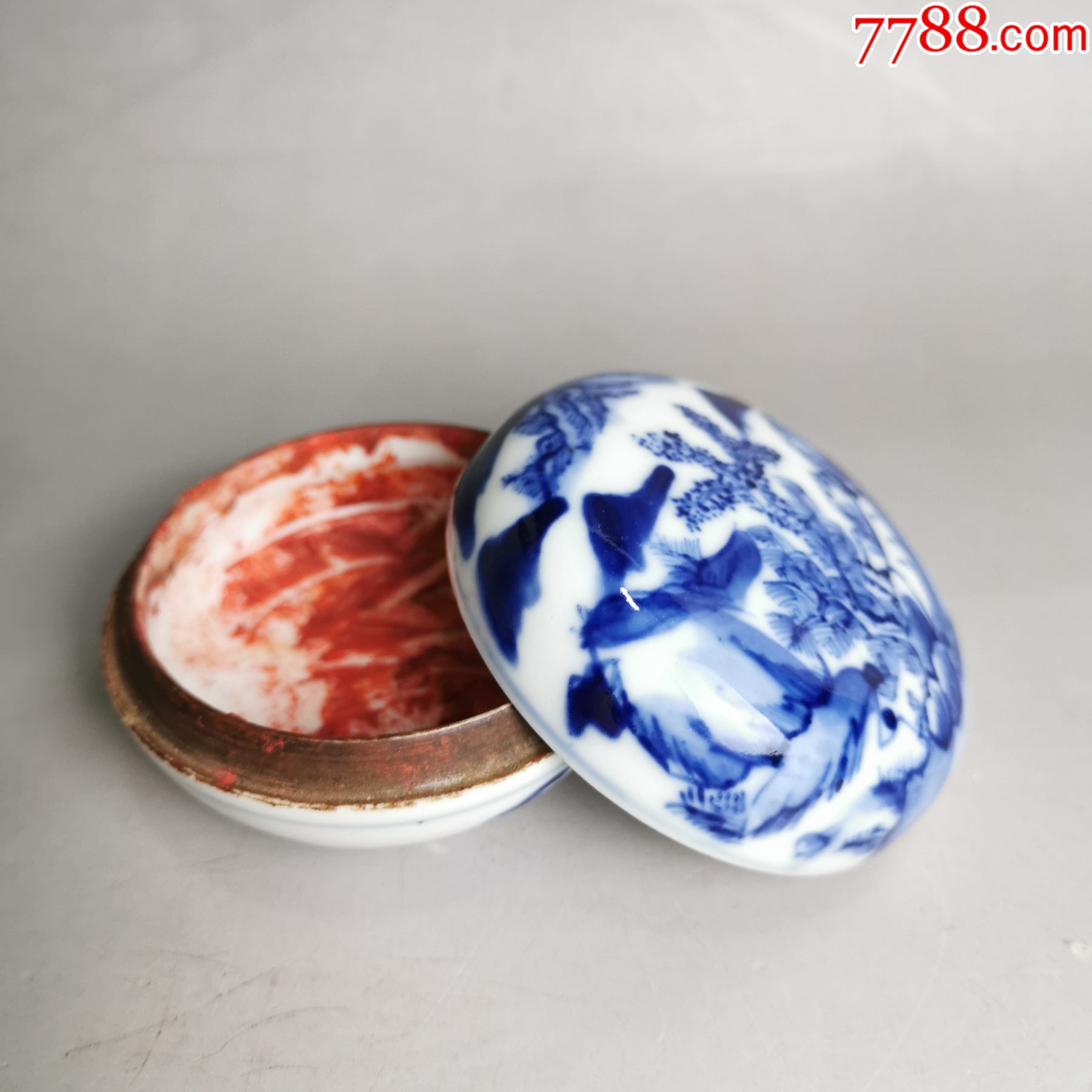 清代青花印泥盒_茶杯/茶盅/茶盏_种类图片_收藏价格_7788茶具