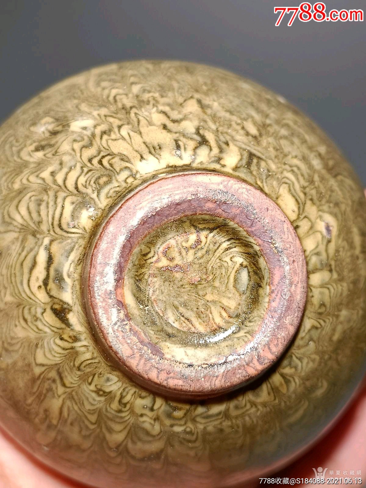 青瓷老绞胎茶盏_青瓷/秘色瓷_第1张_7788瓷器