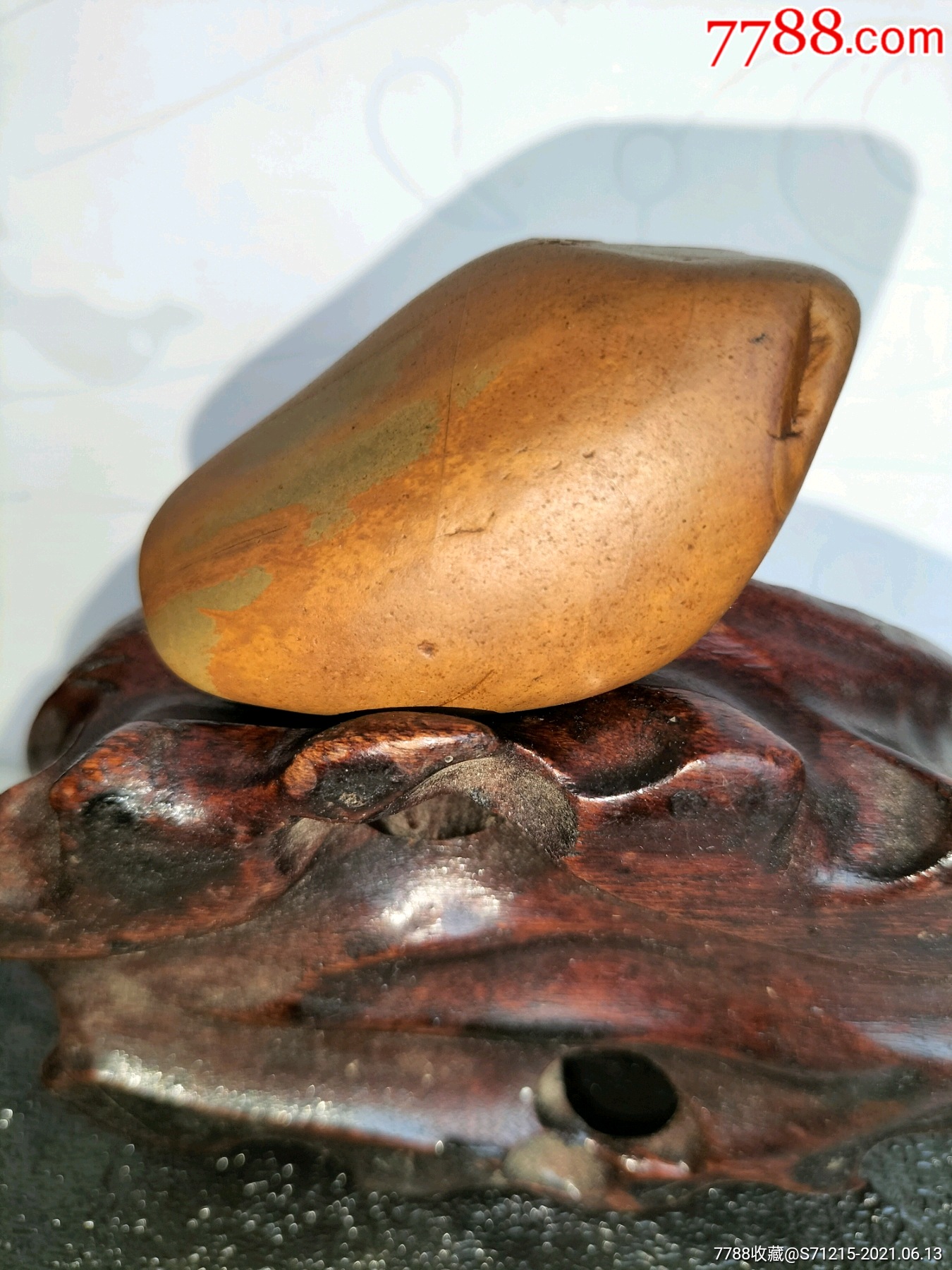 天然水冲黄蜡石原石手玩石《赣南彩陶石,赣州王母彩(素彩)》(外型像只