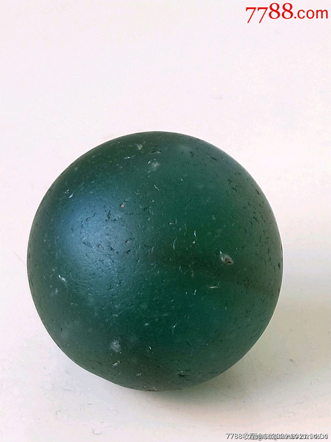 高古深绿色好品老琉璃供珠一枚