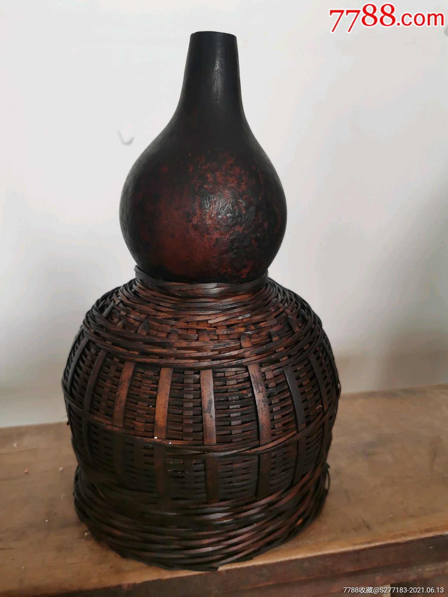 清代竹编葫芦一个包浆深厚红亮难得少见品相完好保老