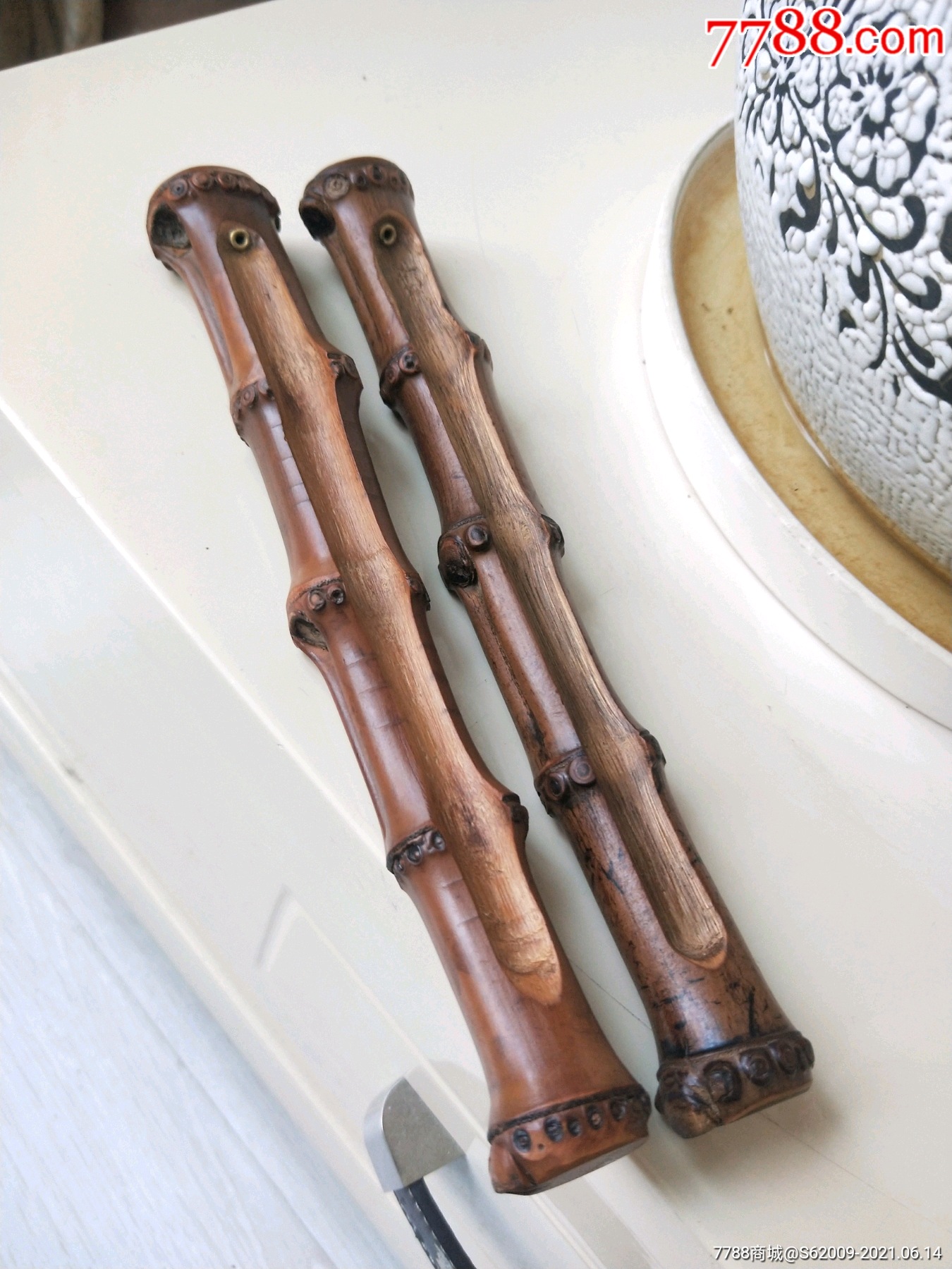 包浆红润好品文房竹香插一对