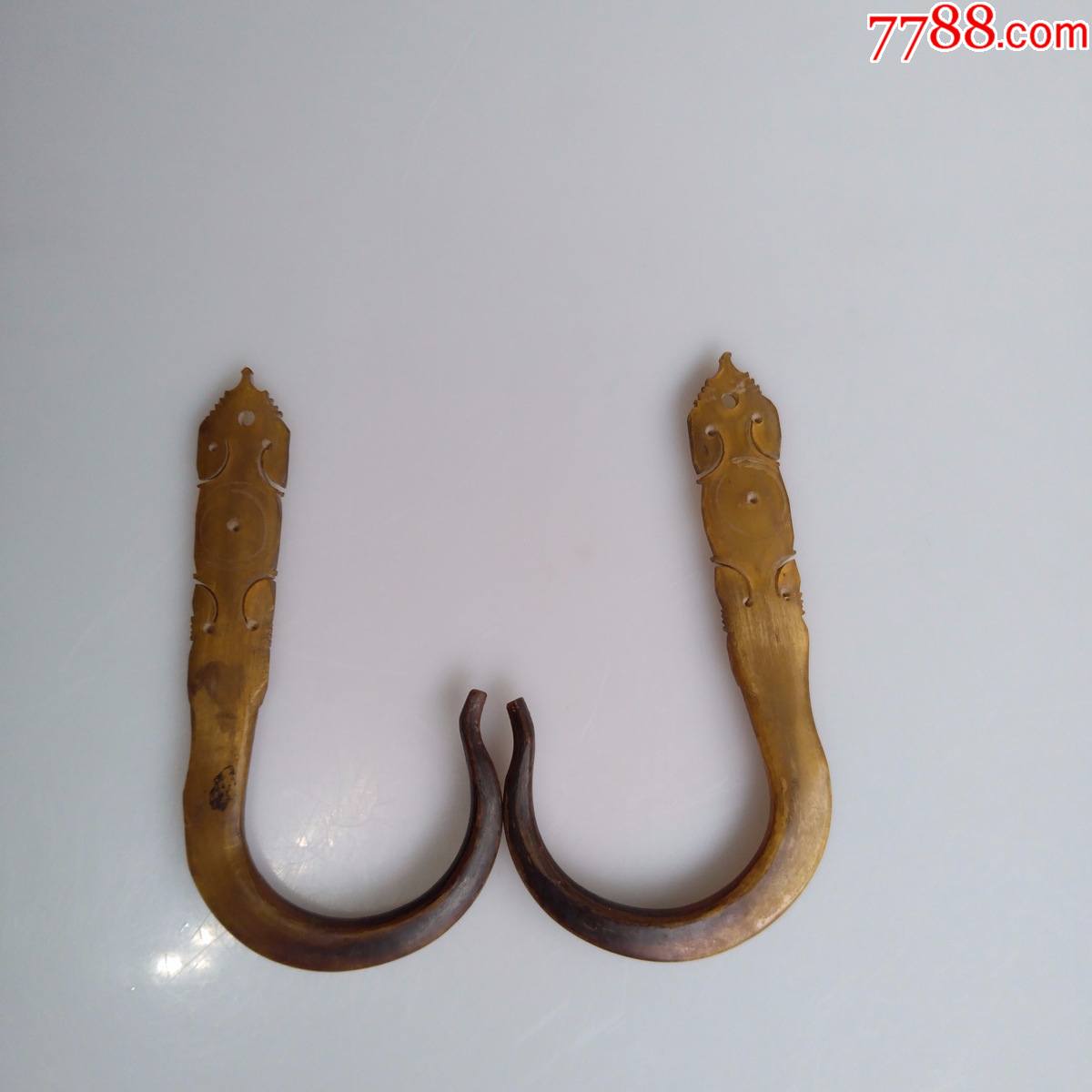 包真晚清民国古玩收藏传统牛角雕刻镂空蚊帐钩民俗古物件包老